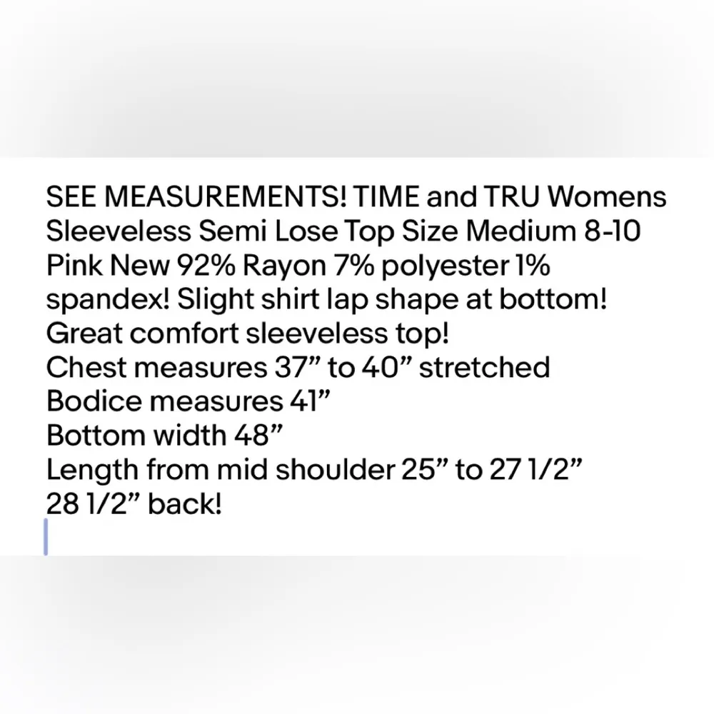 TIME and TRU Womens Sleeveless Semi Lose Top Size Medium 8-10 Pink New - Image 8