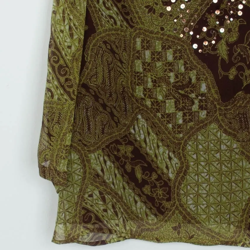 Bob Mackie Womens Art To Wear Silk V Neck Sequin Top Size 14 3/4 Sleeve Office - Image 3