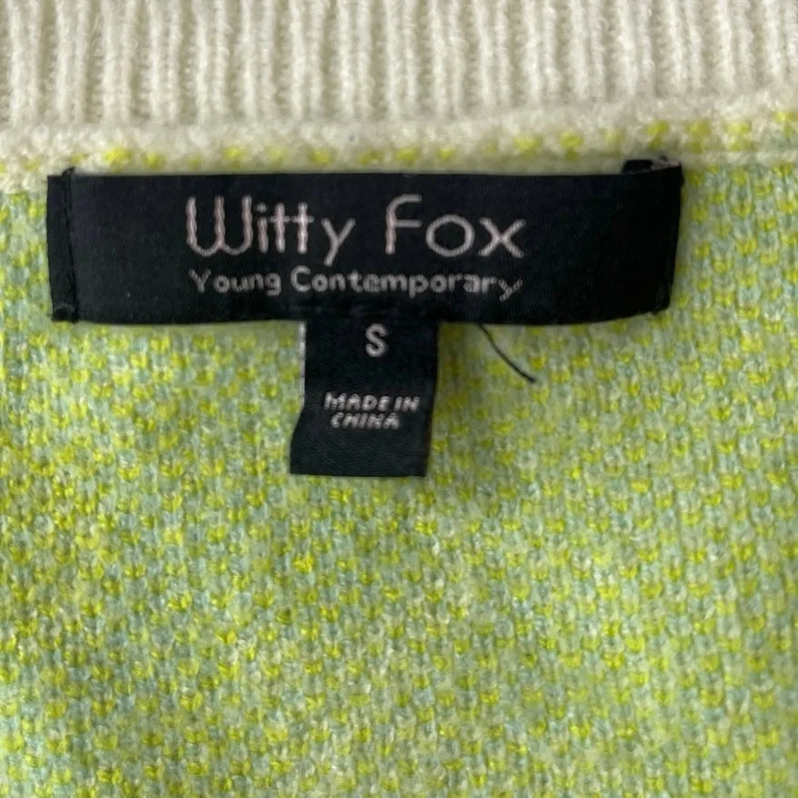 Witty Fox Cropped Floral Y2K Women Top Sz S Cottagecore 70s Hippie Daisy Knit Blue - Image 8