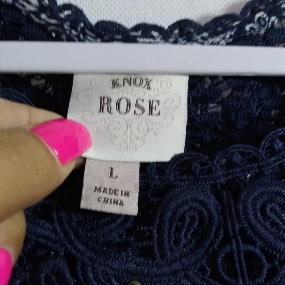 Knox Rose Blue Floral A Line Embroidered Lace Cold Shoulder Dress Size L - Image 5