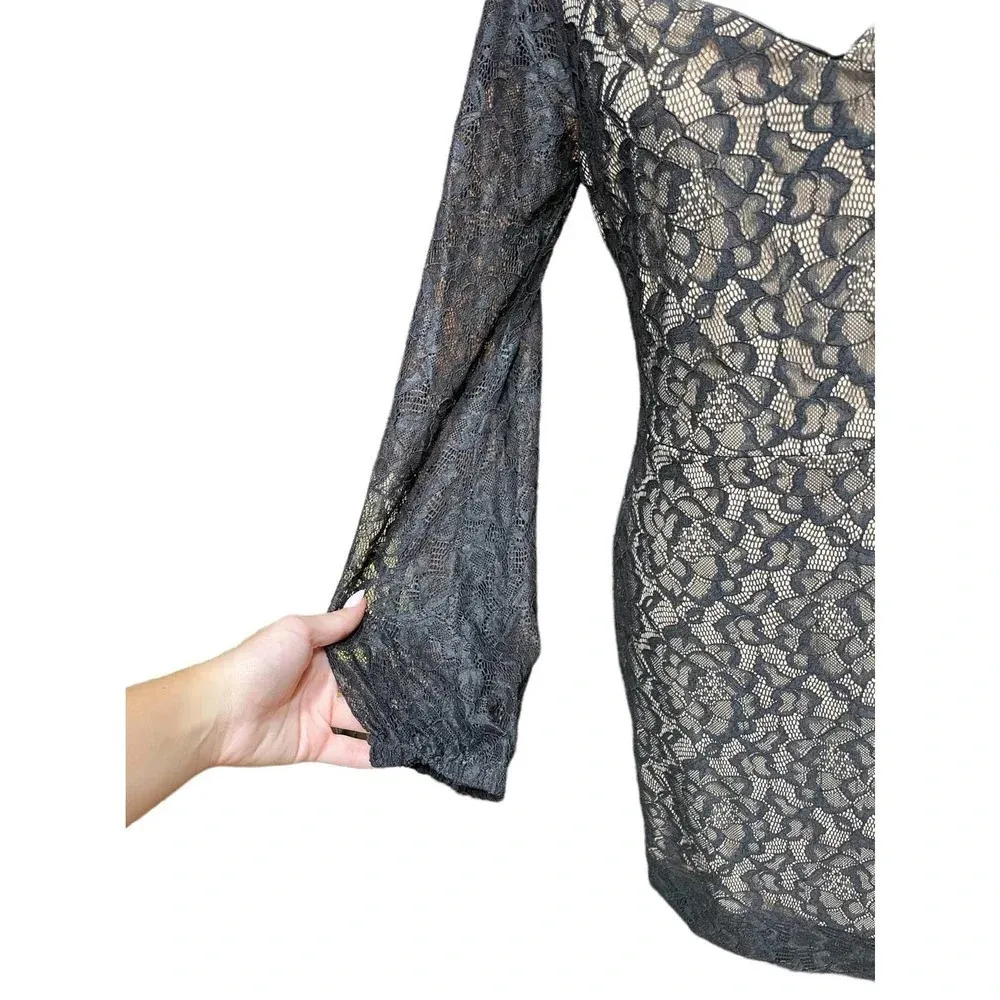 Dress The Population‎ Off Shoulder Blouson Sleeve Lace Dress Black Size Medium - Image 4