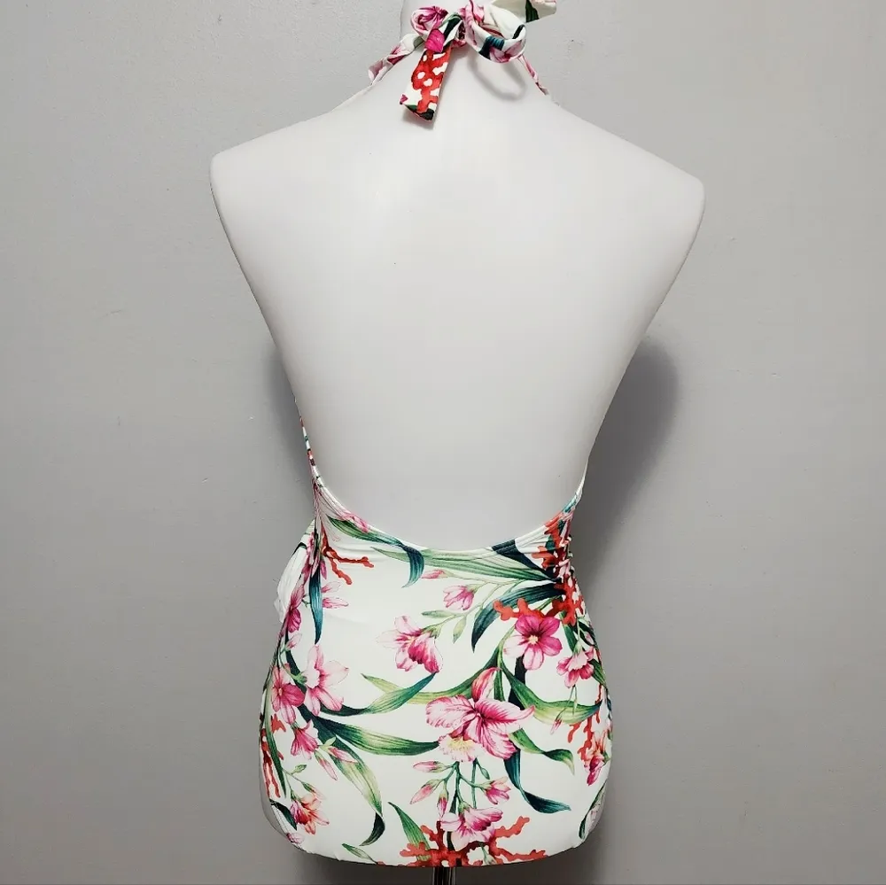 Carmen Marc Valvo botanical ruffle surplice halter one piece swimsuit size 8 - Image 5
