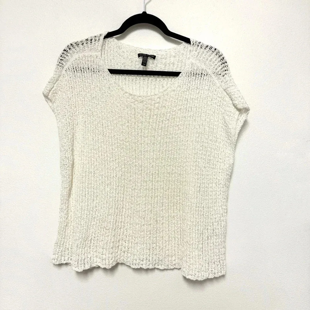 NWOT $158 Eileen Fisher Tape Yarn Sweater Cap Sleeves - Organic Cotton Minimal - Image 3