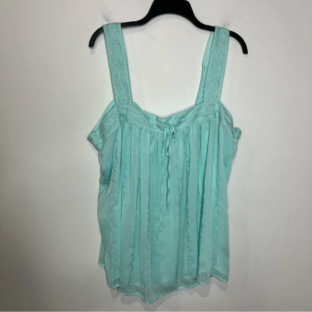 Torrid Embroidered crinkle chiffon crochet lace trim tank blue‎ teal women’s 3X - Image 4