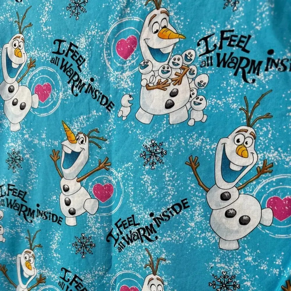 DISNEY Frozen Olaf Crossover Winter Scrubs Faux Wrap Top Holiday Blue EUC Small - Image 5