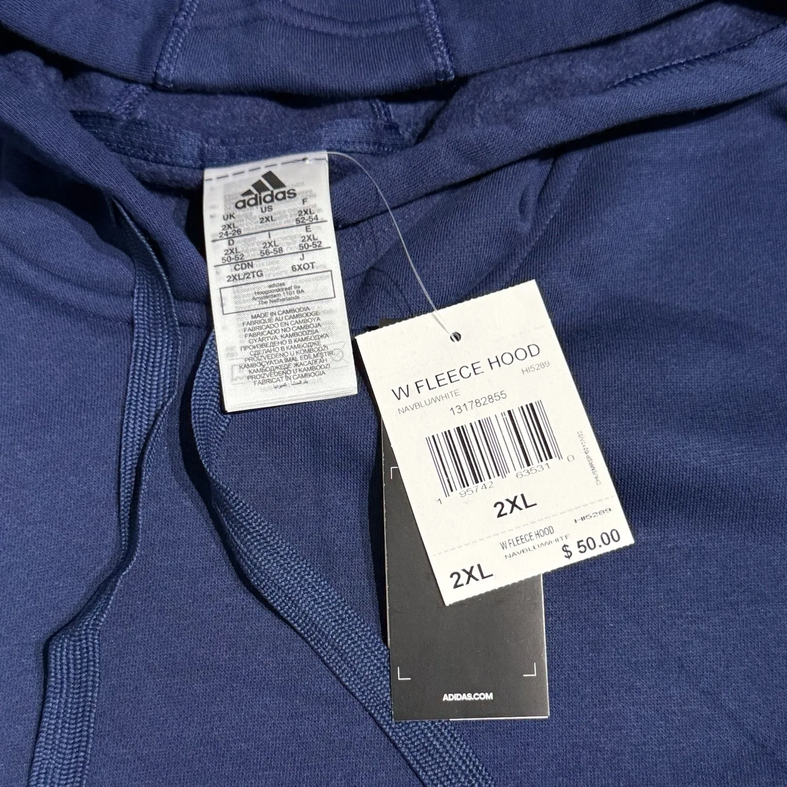 Adidas Women's  Fleece Hoodie _Navy/White 2XL NWT Kangaroo Pocket - Image 5