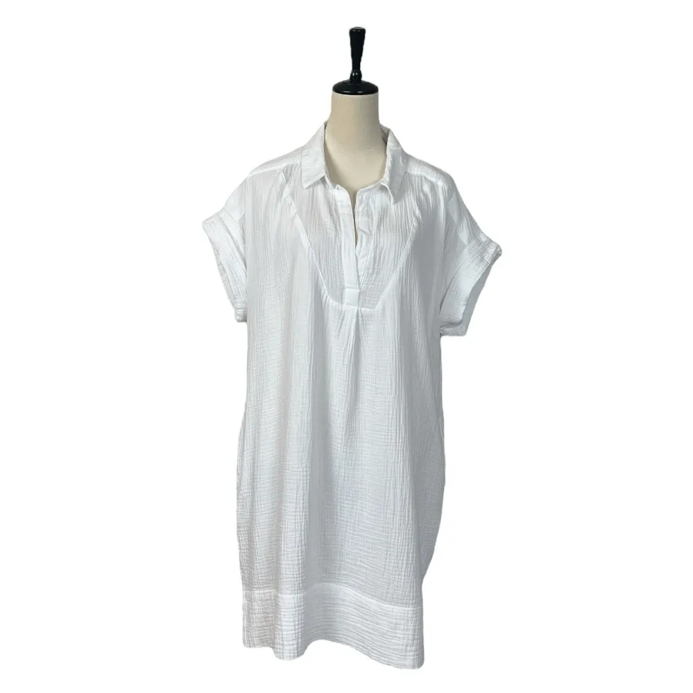 J. Crew Dress Collared V-neck Shirtdress Cuffed White Soft Gauze Women’s Size XL - Image 14