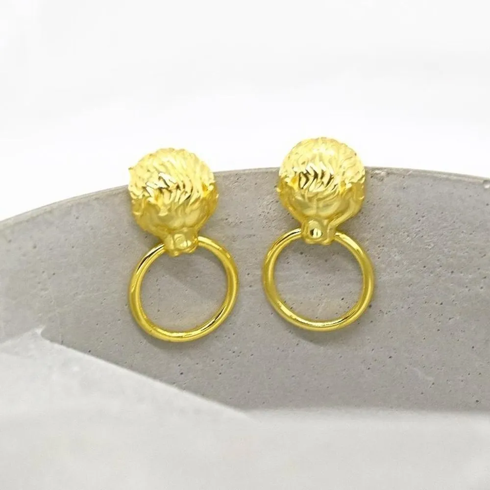 Leo Lion Ring Earring Studs Gold - Image 2