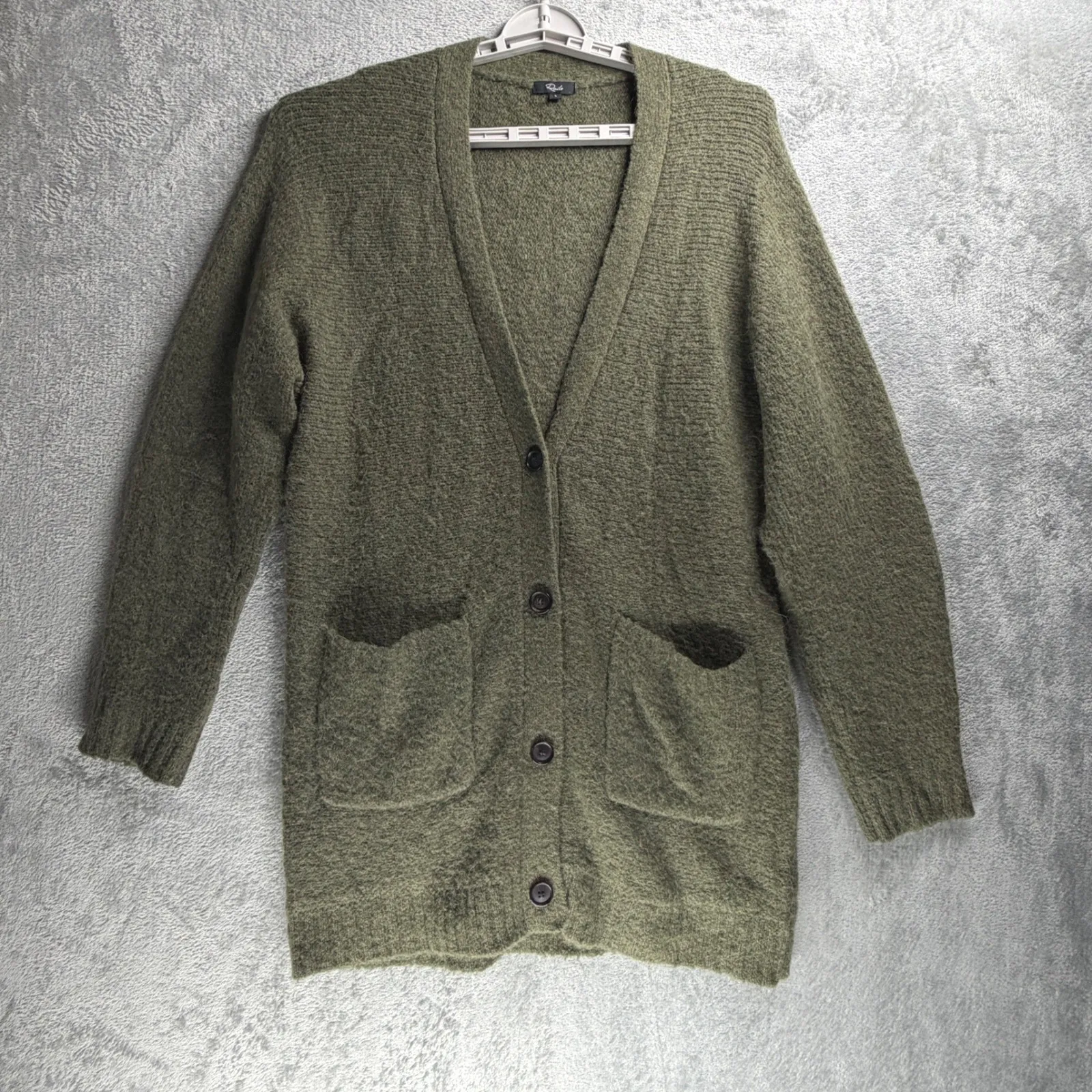 Rails Oslo Olive Green Cardigan Sweater Large Button Front Knit Fuzzy Oversized - Image 2
