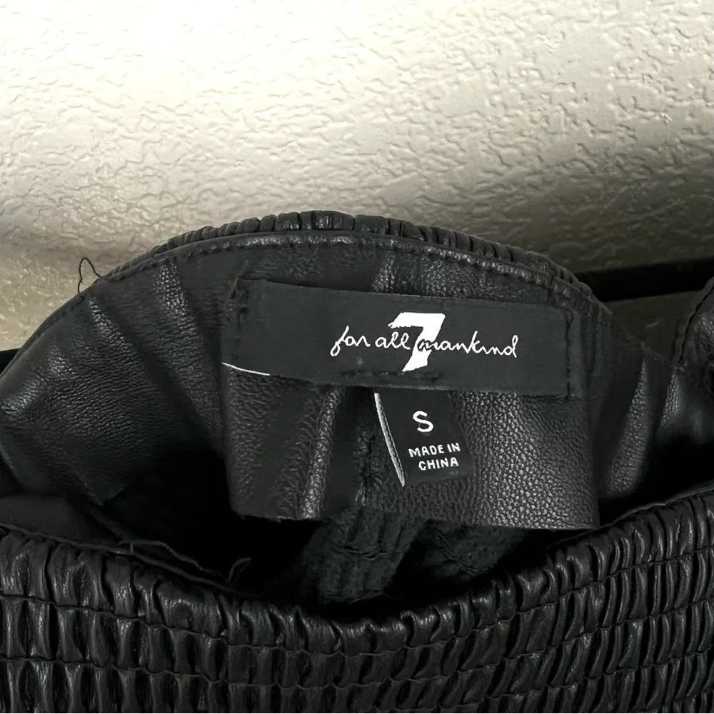 7 for All Mankind Faux Leather Smocked Square-neck Top - Image 5