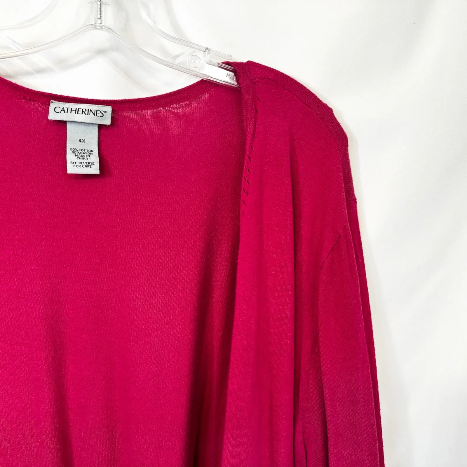 Catherines Plus Size 4X Cardigan Sweater Fuchsia Pink Open Front 3/4 Sleeve 1663 - Image 4