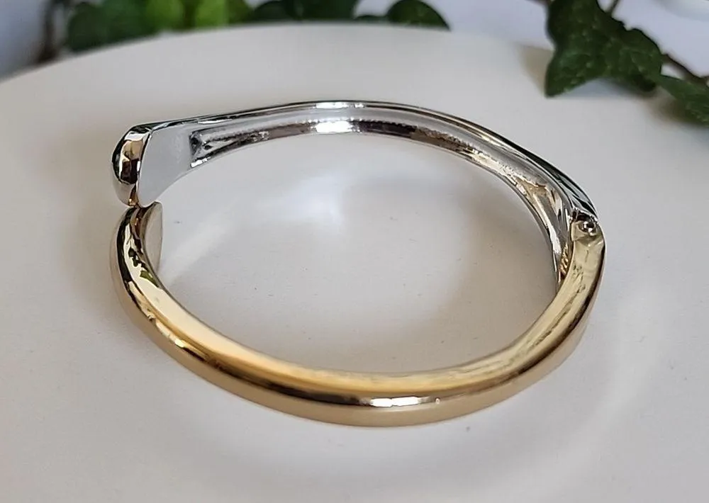 Two Tone Waterdrop Clamper Hinge Cuff Bracelet Gold - Image 2