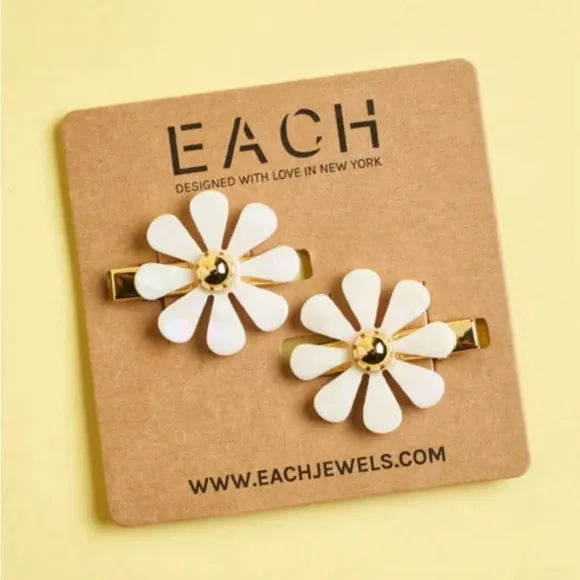 Each Jewels Flower Barrette Set Gold - Image 2