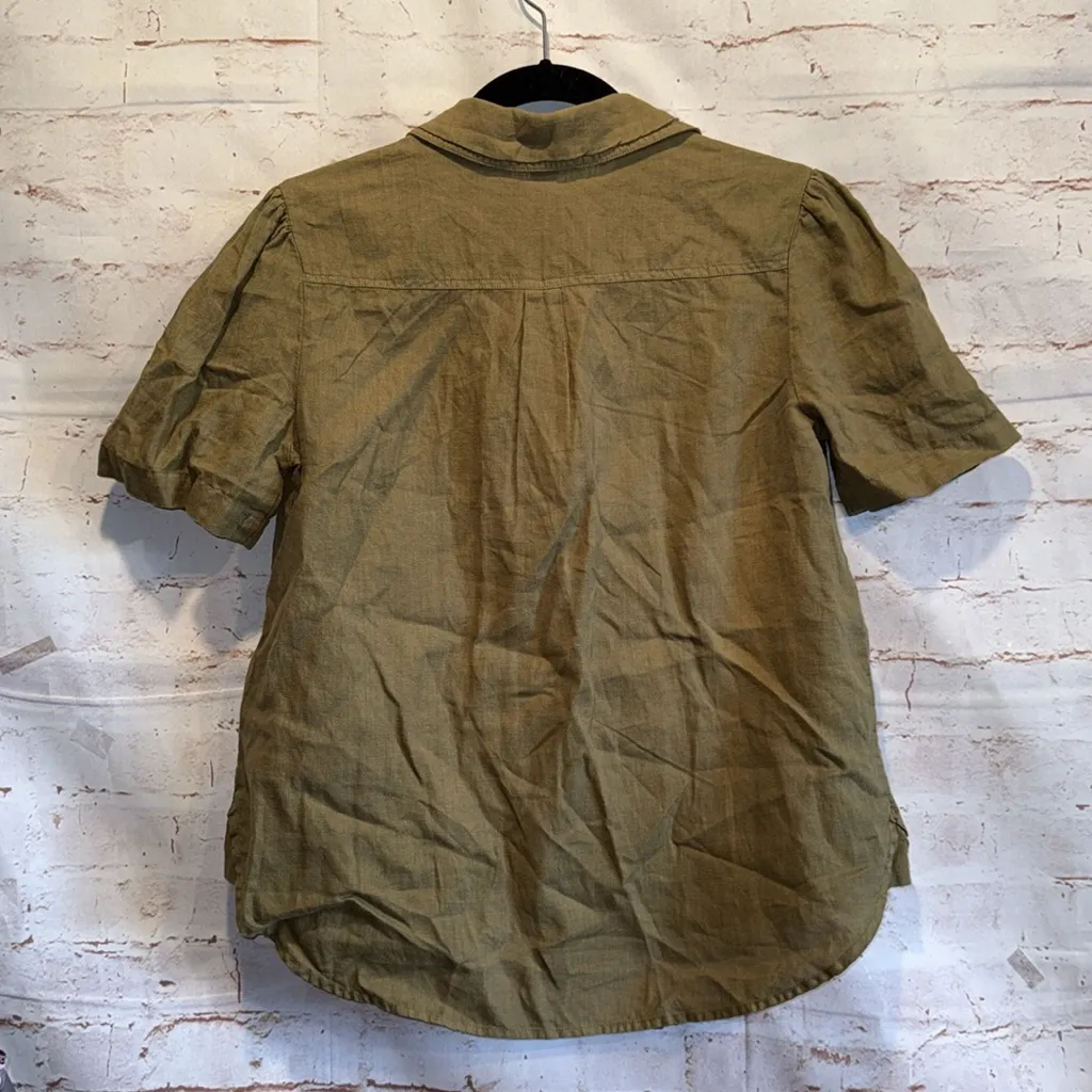 Sundance Sage Green popover Shirt blouse shirt sleeve xs collar linen - Image 5