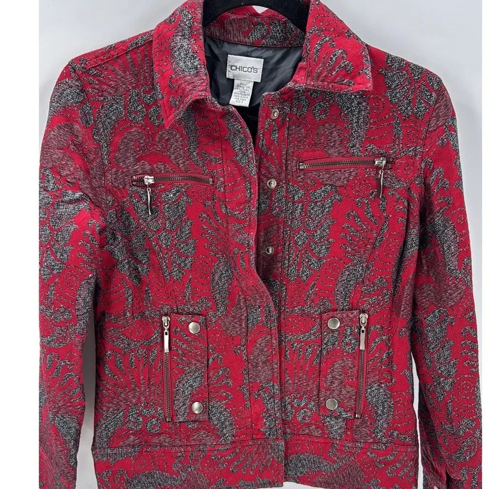 Chico's red abstract botanical print Jacket Chico's Size 0/S bold lightweight - Image 5