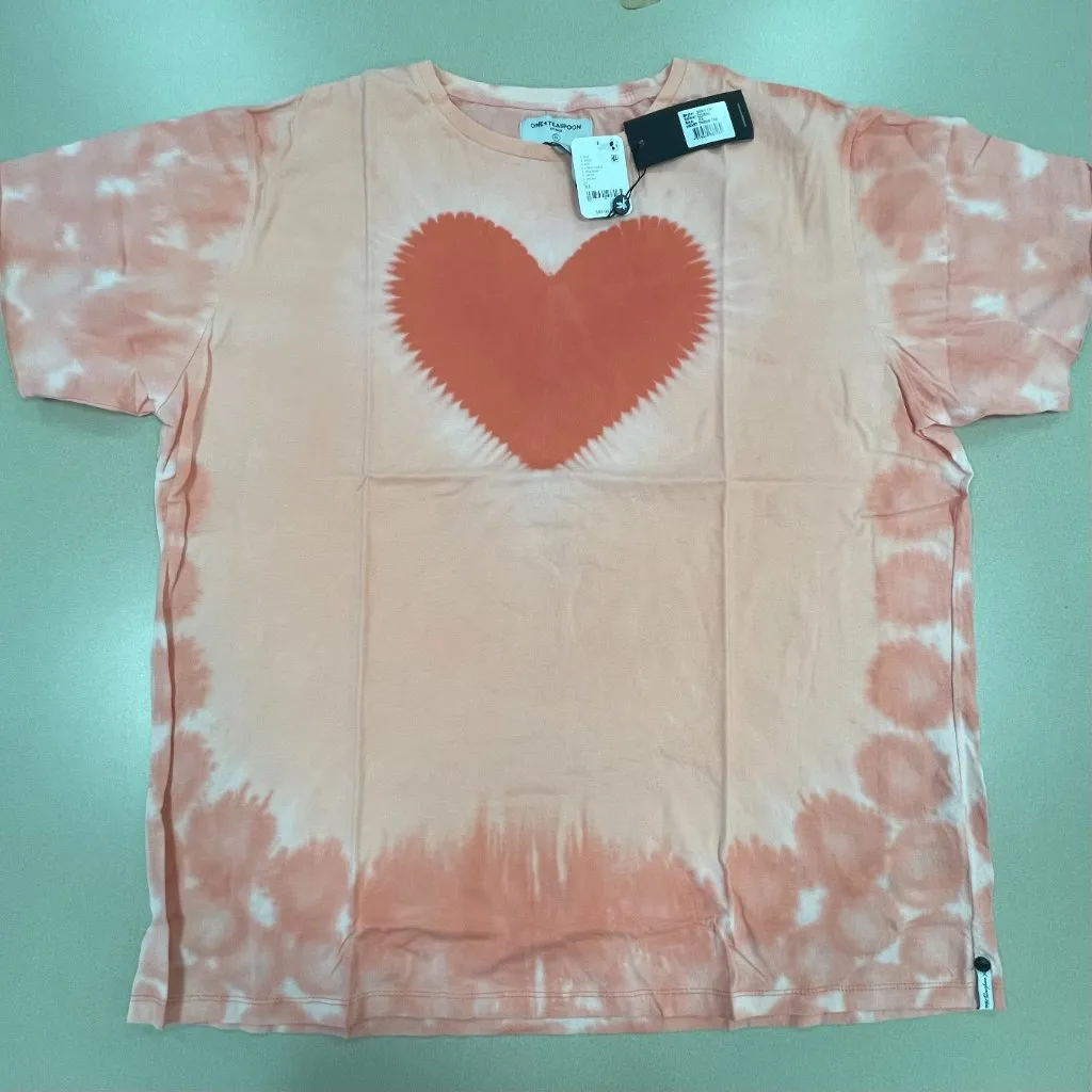 Free People/One Teaspoon Heart Throb Tie Dye Boyfriend Tee-Coral Pink - XL - NWT - Image 2