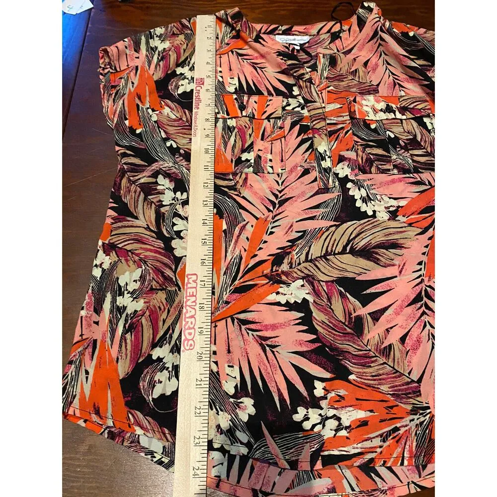 Jaclyn Smith Womens Size S/C Black Pink Floral Tropical Lake Short Sleeve Blouse - Image 5