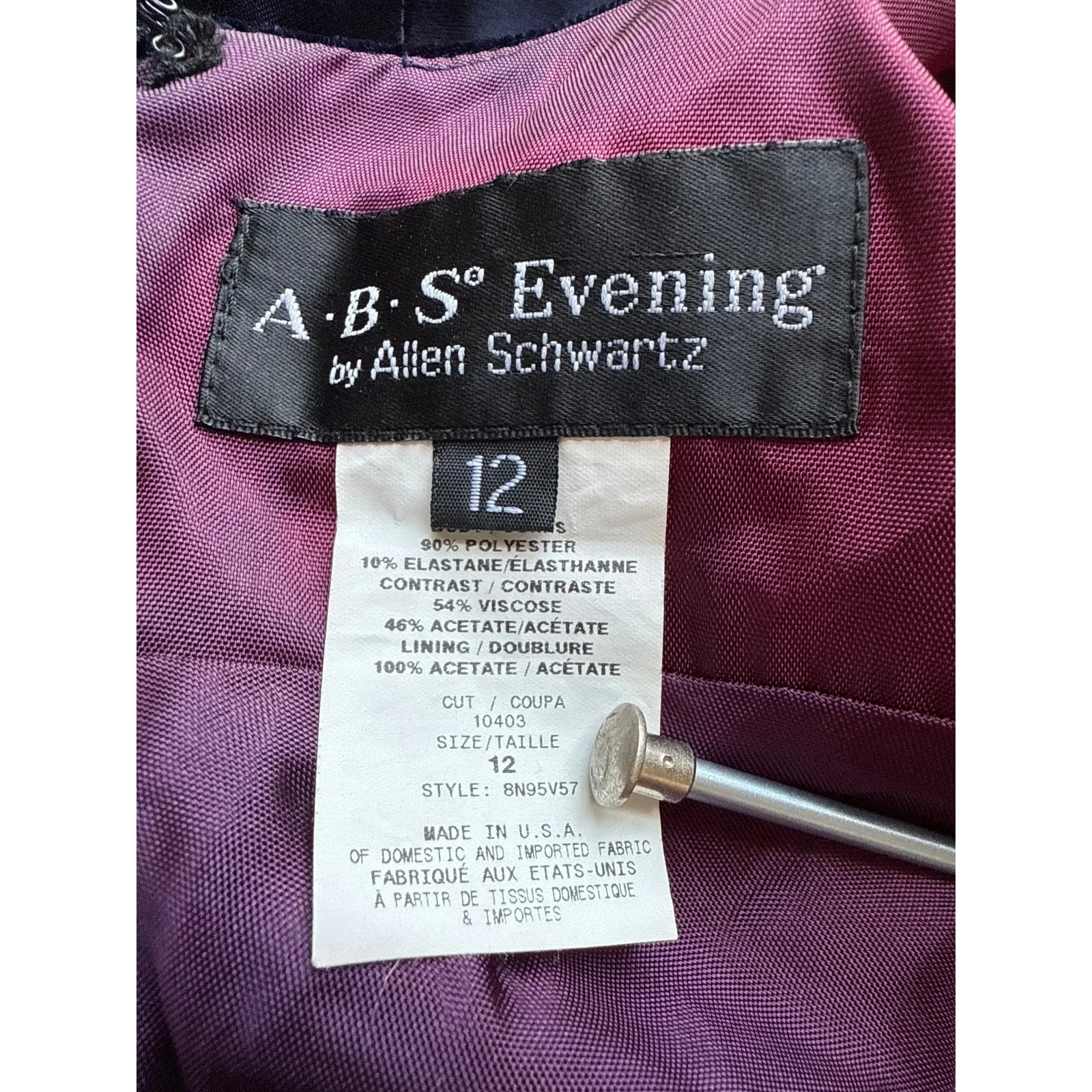 Vintage 90s ABS Evening Velvet and Satin Long Formal Party Dress Size 12 Blue - Image 6