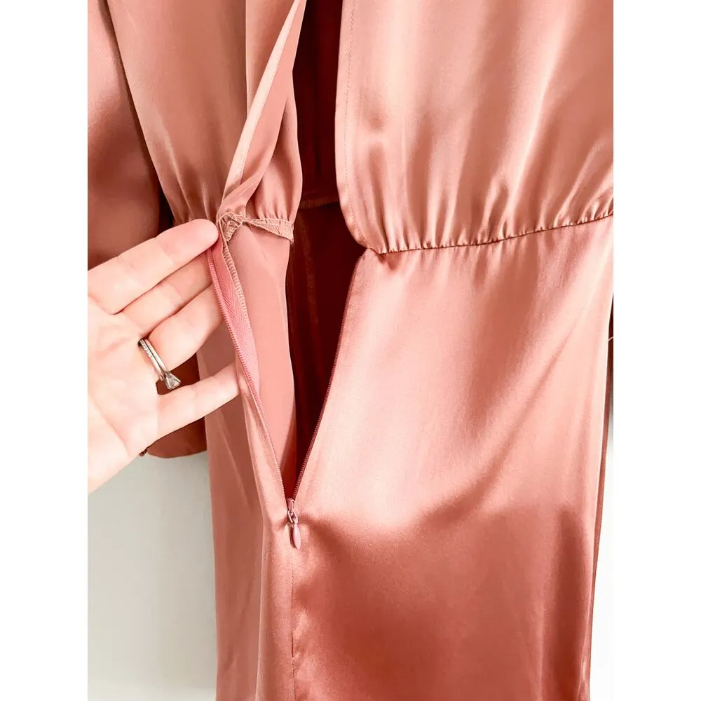 Reformation | Cairo Silk Puff Sleeve Dress | Praline Pink | Sz 8 - Image 10