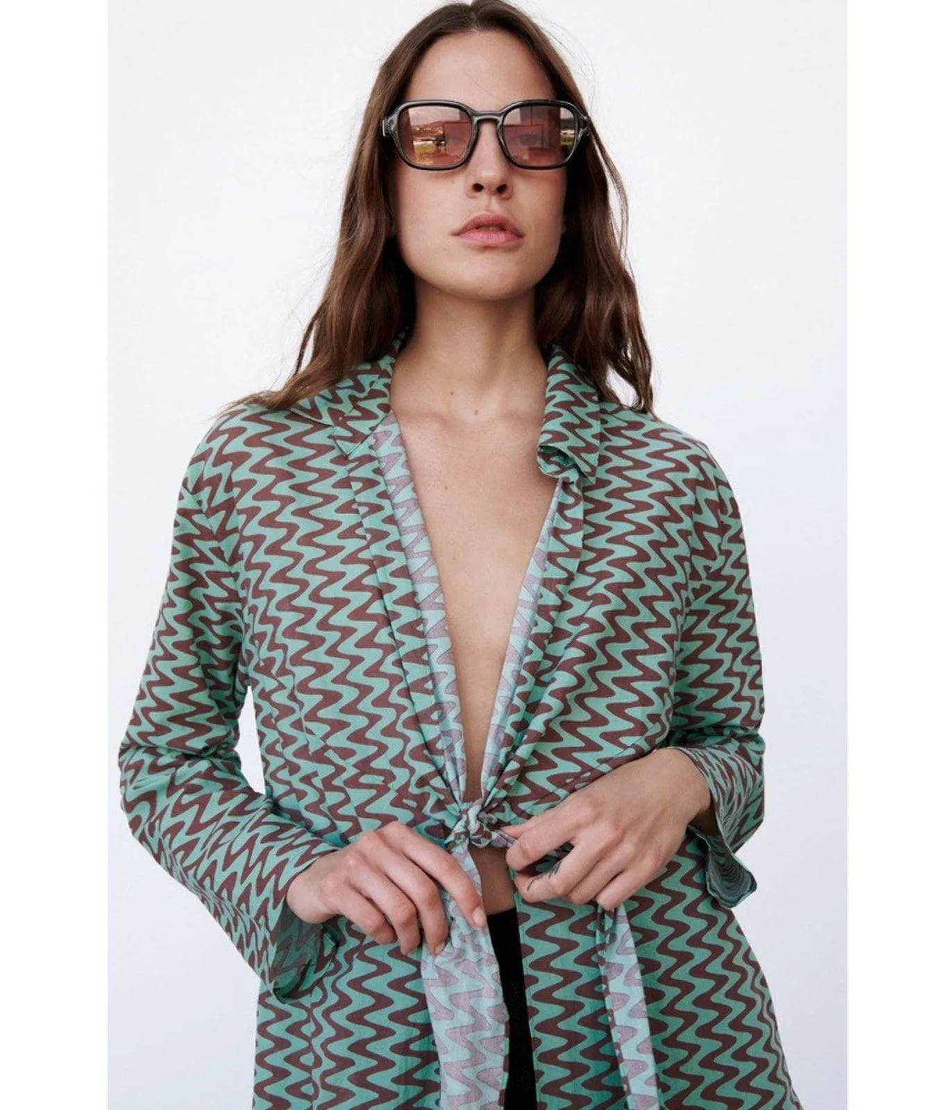 Zara Retro Printed Tie Front Tunic Coverup - Image 5