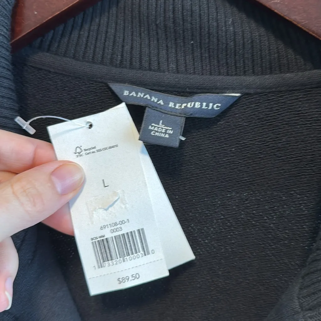 NWT Banana Republic Cotton Black Full Zip Button Military Sweater Jacket, L - Image 2