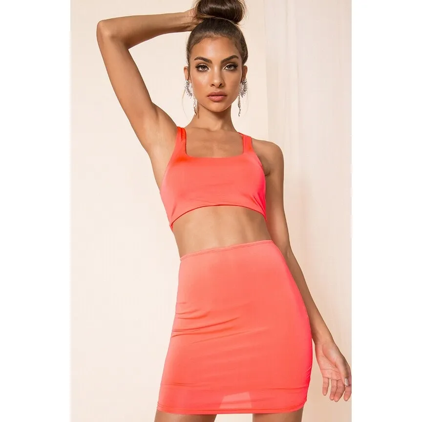 NEW Superdown Pink 2Piece Sleeveless Racerback Crop Tank Top & Mini Skirt Set M Size M - Image 2
