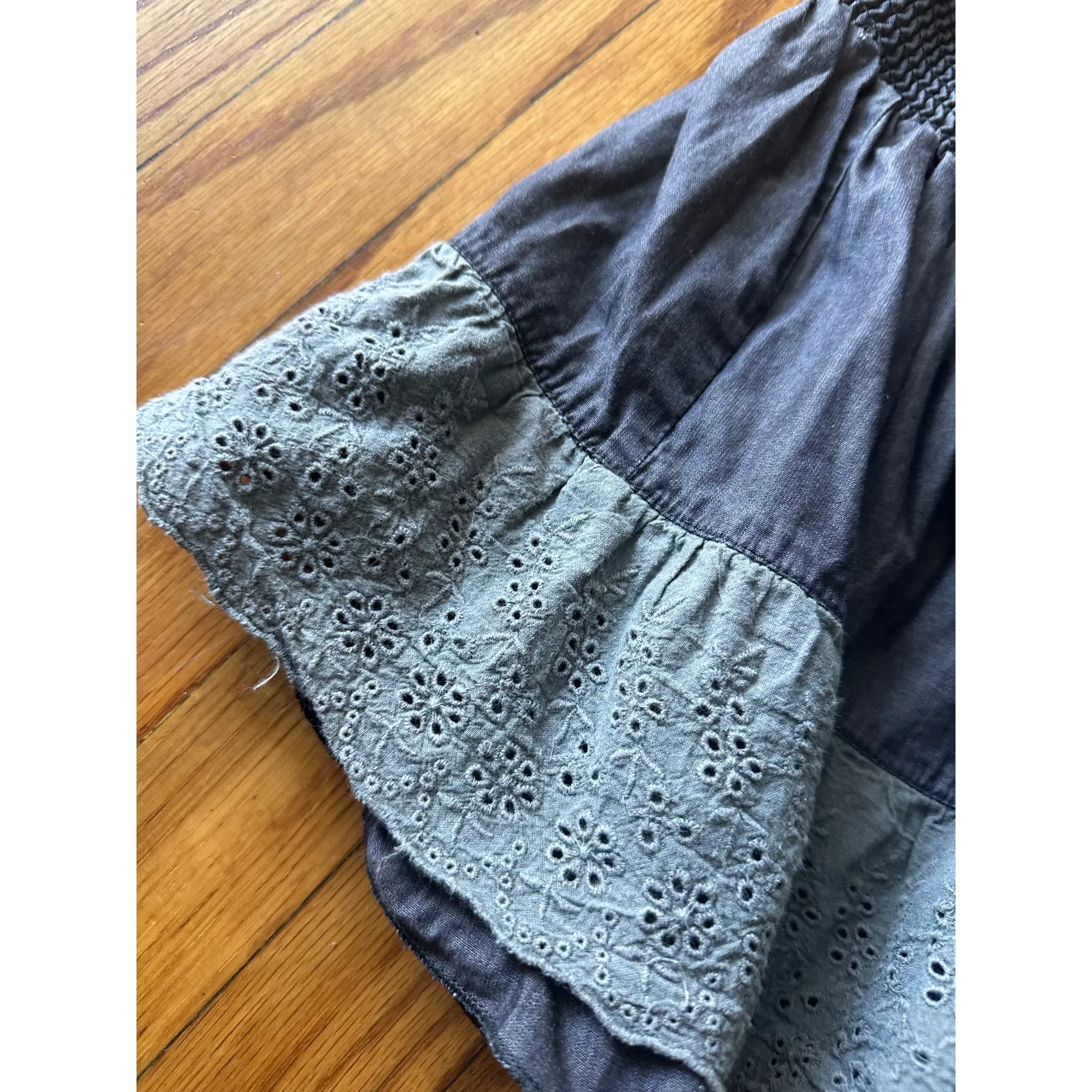 Forever 21  Smocked Denim Ruffle Mini Skirt, Size Small - Image 3