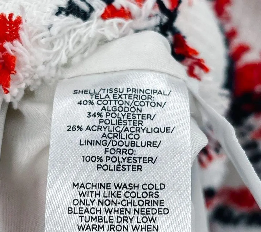 Ann Taylor Plaid Fringe Tweed Blazer Coat Jacket Patriotic USA 12 Red White Blue - Image 8