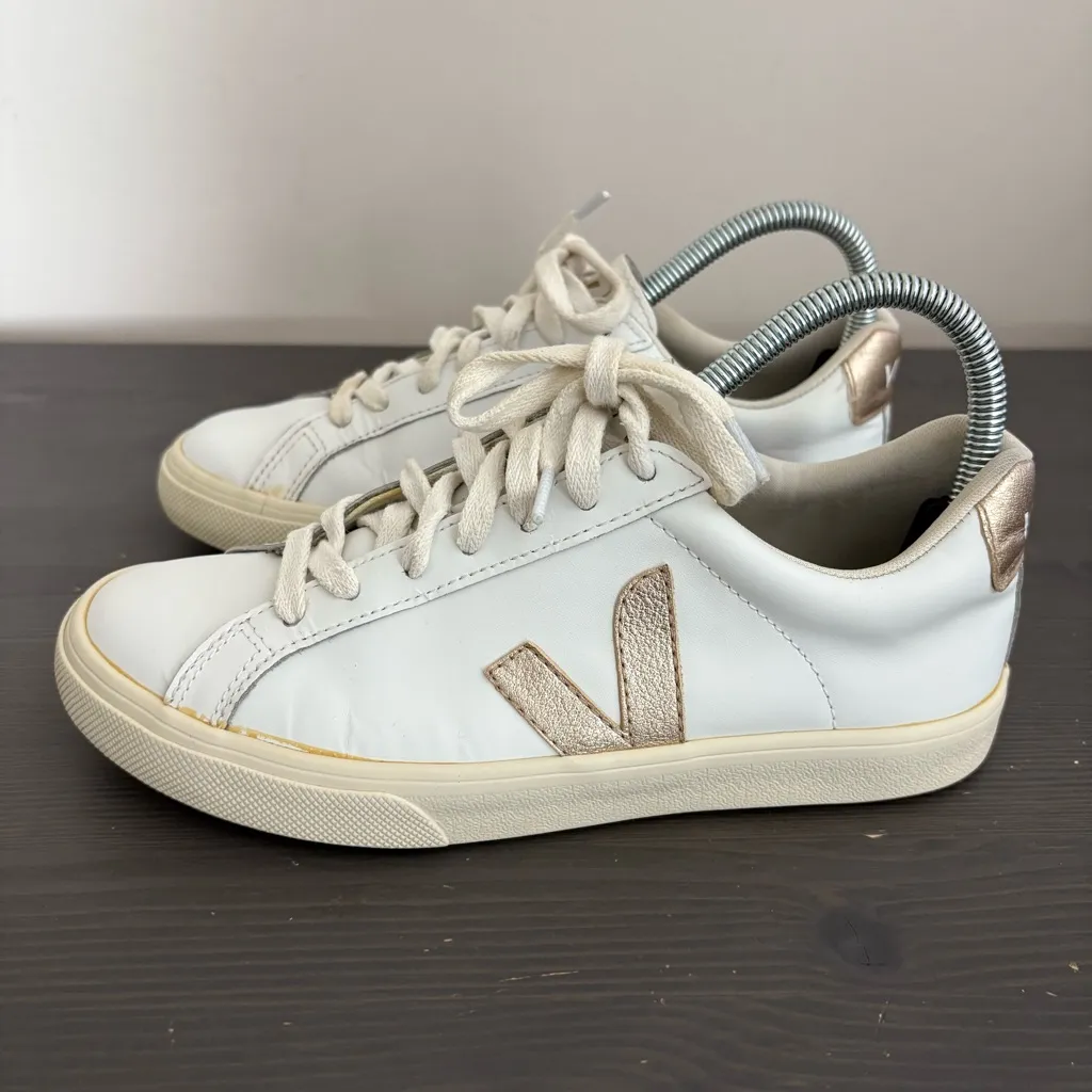 Veja Esplar White Leather Platine Sneaker Lace Up Size 6 - Image 4