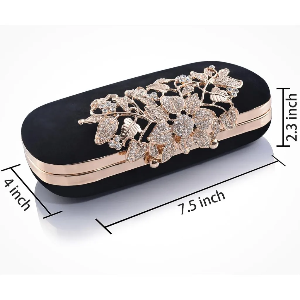 ⚡ Women's Rhinestone Evening Formal Party Prom Crystal Velvet Black Clutch Bag - Image 6