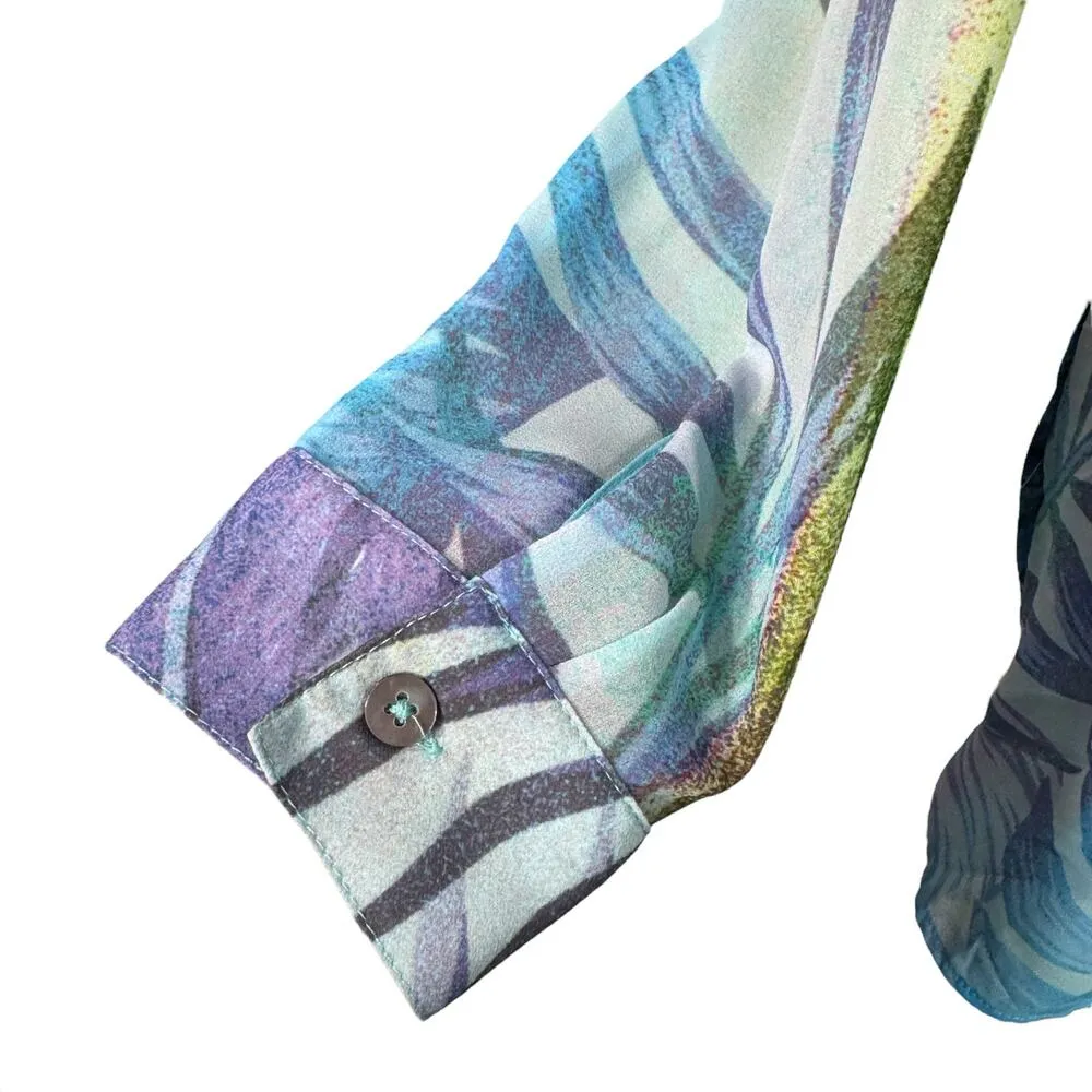 Soft Surroundings Small Tunic Top 2-Piece Long Sleeves Leaf Print V-Neck Pleated - Image 4