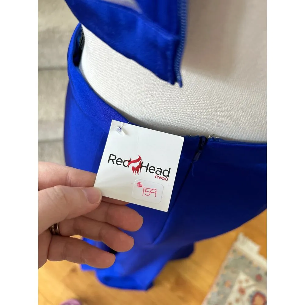 NWT La Femme Cobalt Royal Blue Two Piece Crop Top & Skirt Prom Gown - Image 9