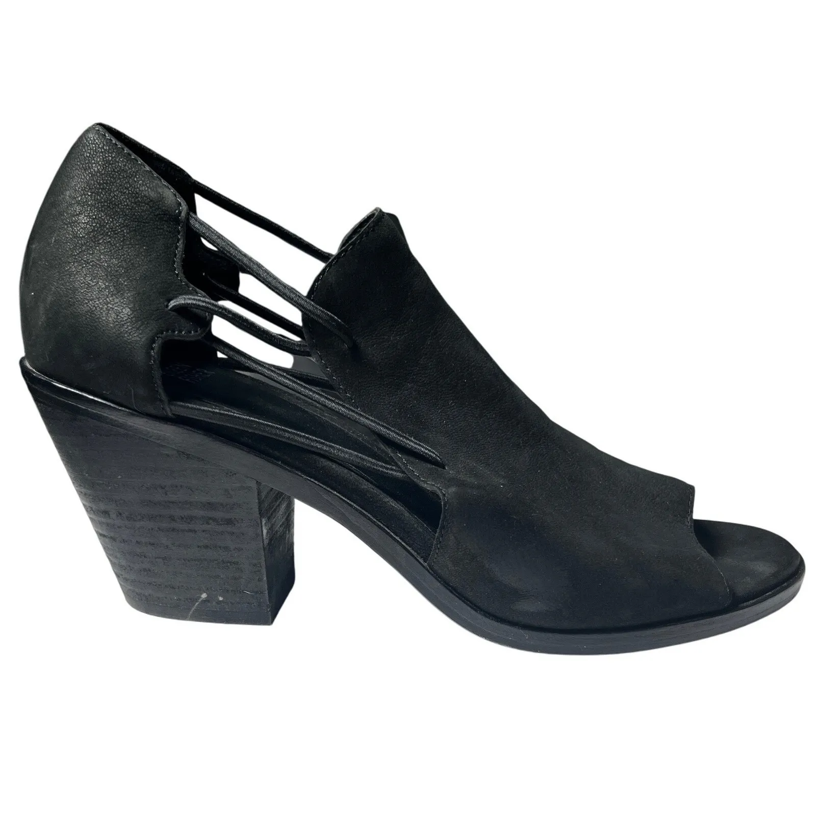 Eileen Fisher Black Leather Cutout Open Toe Block Heel Booties Ankle Sandal Sz 9 - Image 9