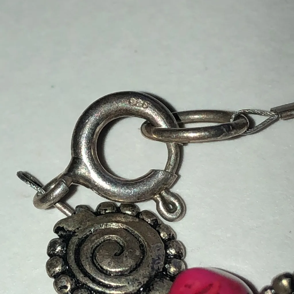 925 Sterling Silver Multicolor Semi Precious Stone Beaded Boho Ankle Bracelet Pink - Image 5