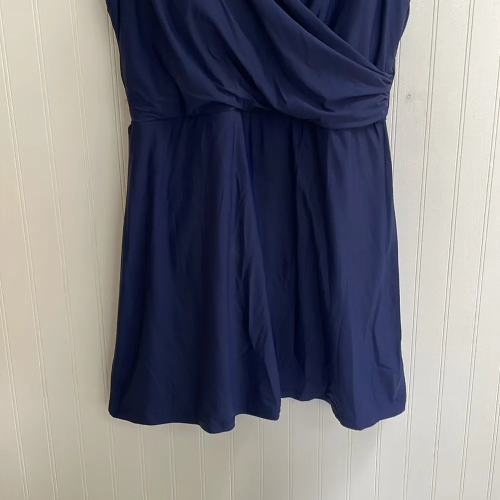 LANDS END Tummy Control Surplice Wrap Swim Dress One Piece Swimsuit Navy Size 18 Blue - Image 9