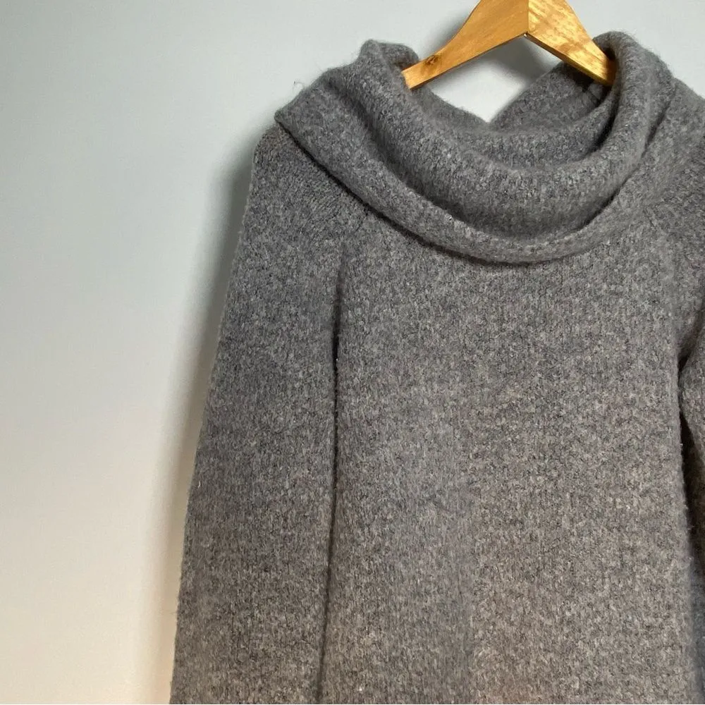 Grey Cowl Neck Sweater Neutral Oversized Lagenlook Chunky Knit Look Minimal M L - Image 2