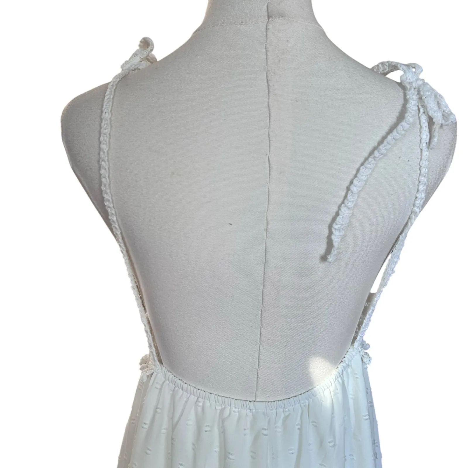 Crochet Midi Baby Doll Halter Dress Y2K Fairy White Shein Textured Tiered SZ SM - Image 7