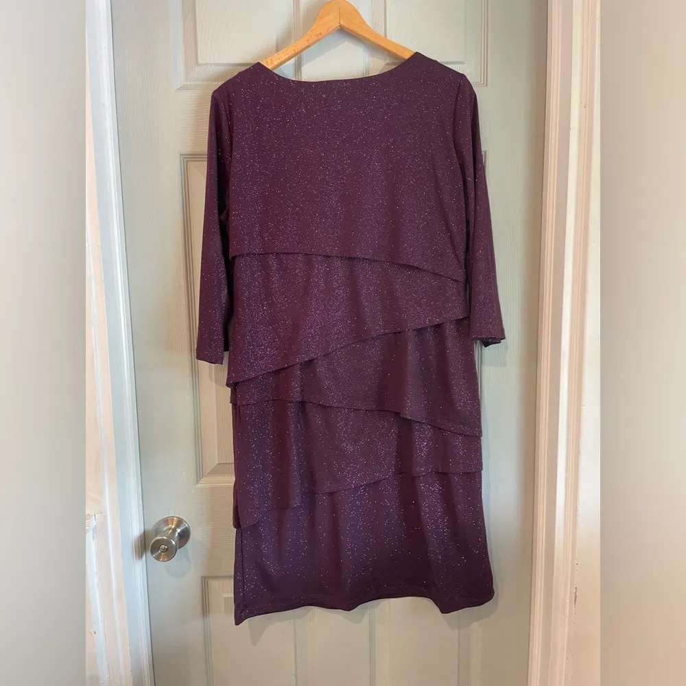 Ronni Nicole Women's 14 Purple Glitter Evening Drape Pencil Knee Length Dress - Image 5