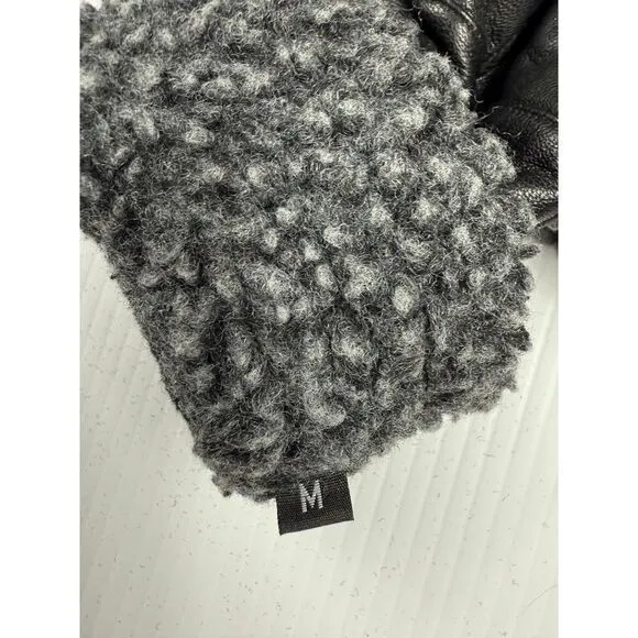 Black Leather Gloves with Plush Gray Fleece Lining Cold Weather size M - Image 4