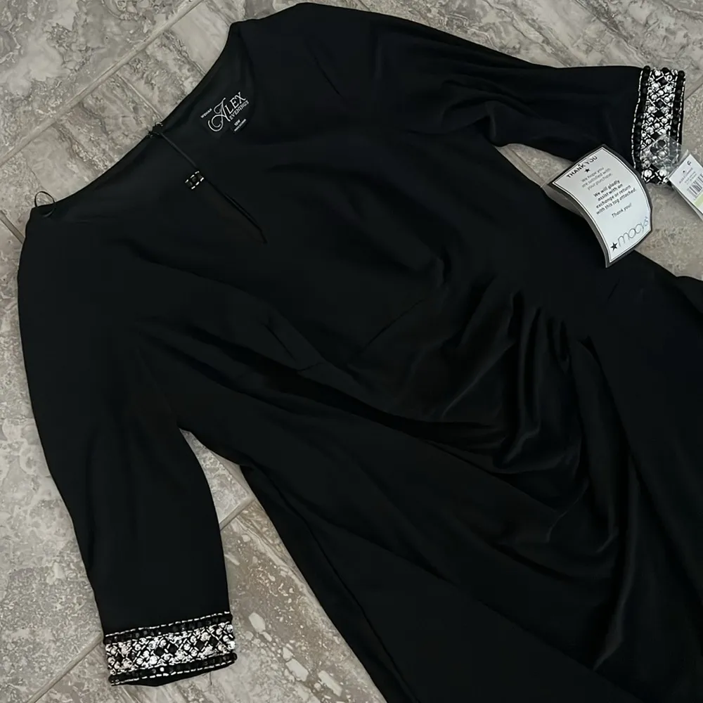 NWT Alex Evenings A-Line Dress w/Side Ruched Cascade Skirt, Black Size 18W $239 - Image 4