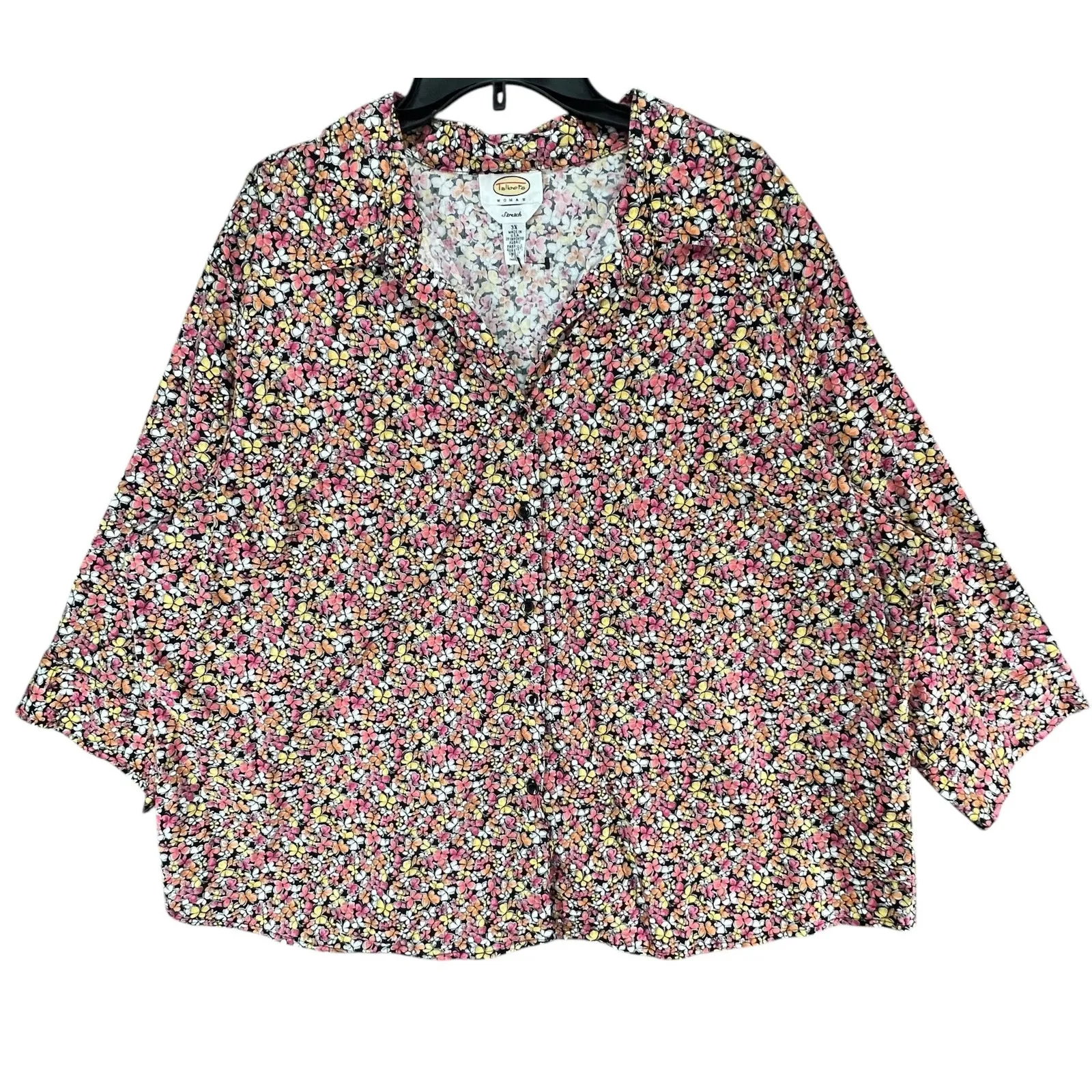 Talbots Shirt Womens 3XL Multi Butterflies Button Stretch 3/4 Sleeve Top Blouse - Image 2