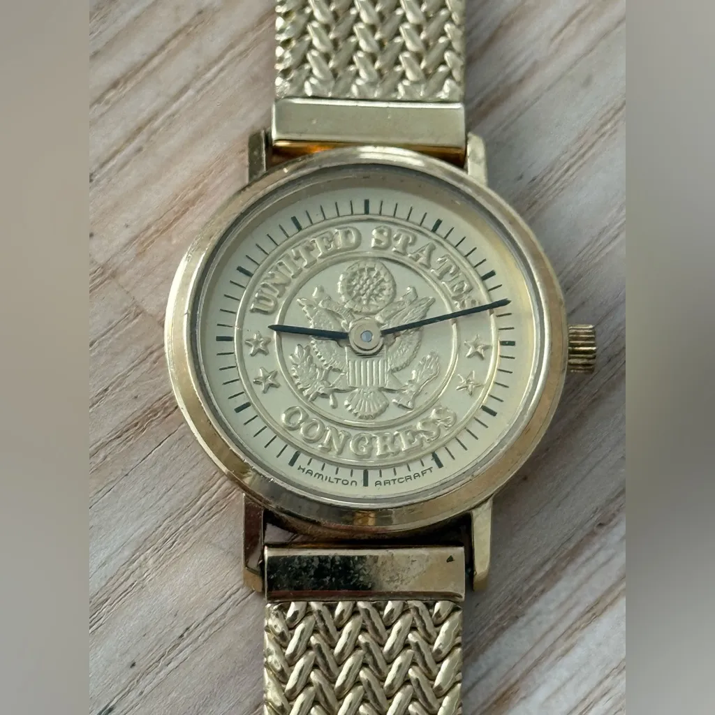 Hamilton U.S. Congress Super Rare Vintage Ladies Watch Congress Motif Dial Gold - Image 3