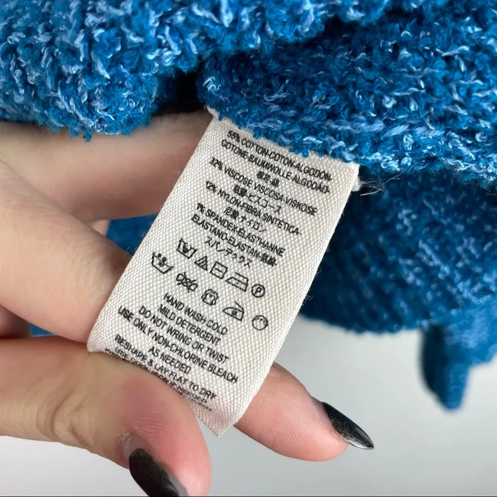 Free People Edessa Blue Balloon Sleeve Sweater Slouchy Sz XS Boho - Image 11