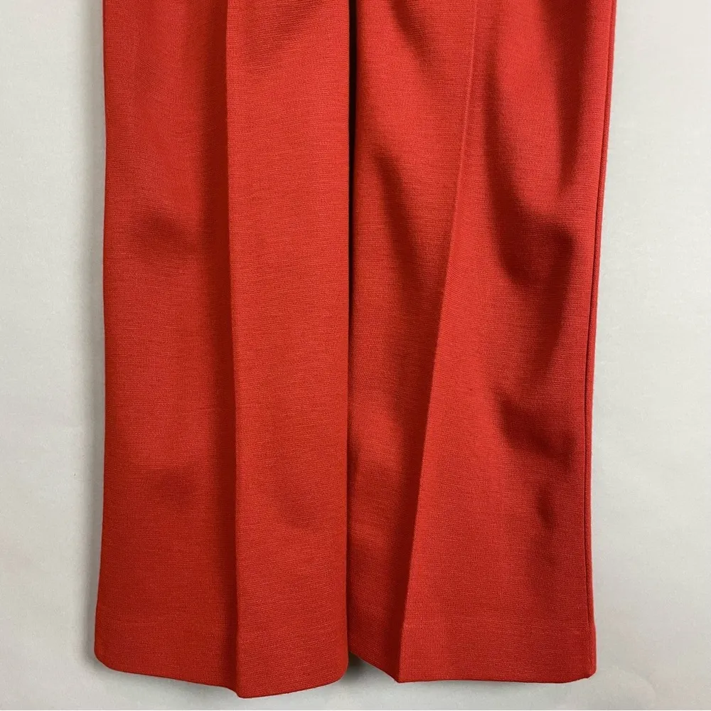 Vintage 60s 70s Slacks Wide Leg Angled Button Flap Women Rust Knit Pants Trouser Orange Size XL - Image 8