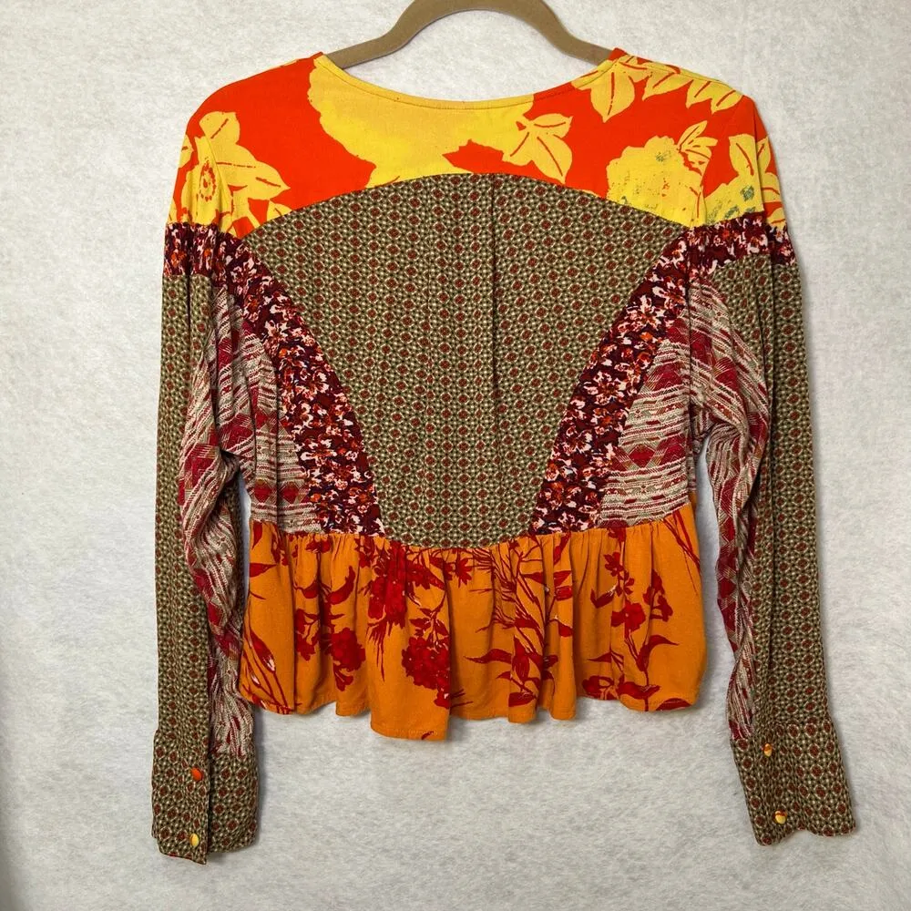 Free People Aloha State Of Mind Patchwork Print Long Sleeve Flowy Top Size XS - Image 5