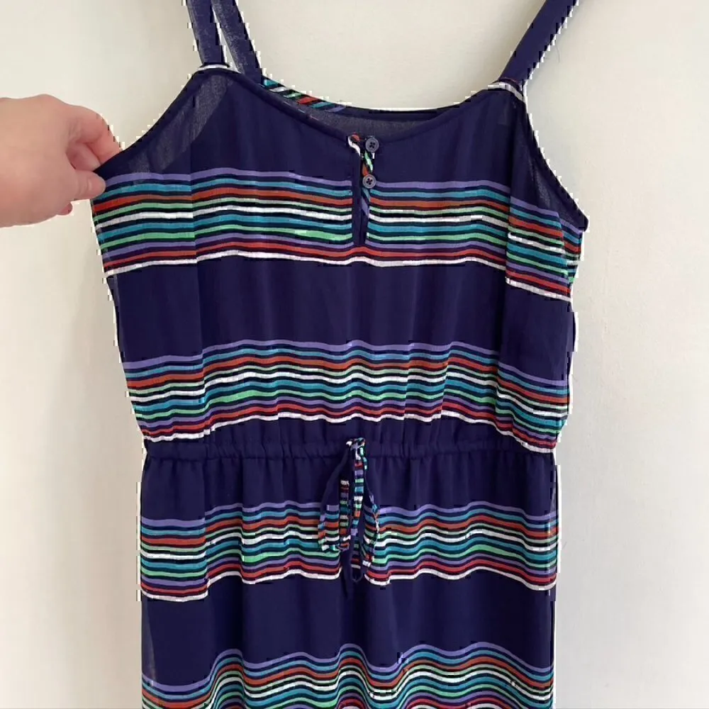 GAP Navy Blue Red White Multi Striped Sleeveless Tie Waist Blouson Maxi Dress M - Image 3