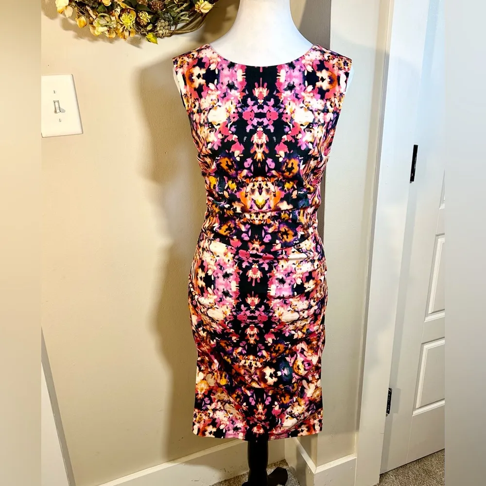 NICOLE MILLER Artelier Lauren Water Lily Ruched BodyCon  Dress Women’s Sz 10 - Image 3