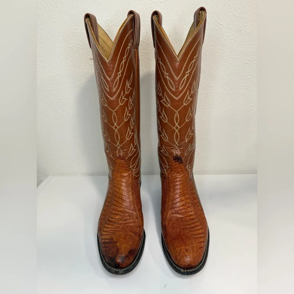 Vintage Tony Lama Black Gold Label Lizard Vamp Cowgirl Floral Boots Size 6C RARE - Image 2