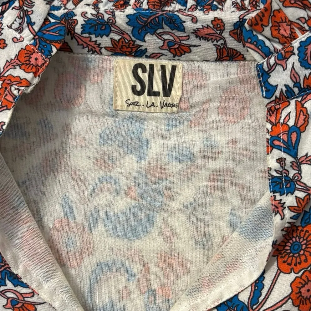 Sur La Vague 100% Cotton Red Blue Dallas Classic SMU Floral Blouse Size One Size - Image 3
