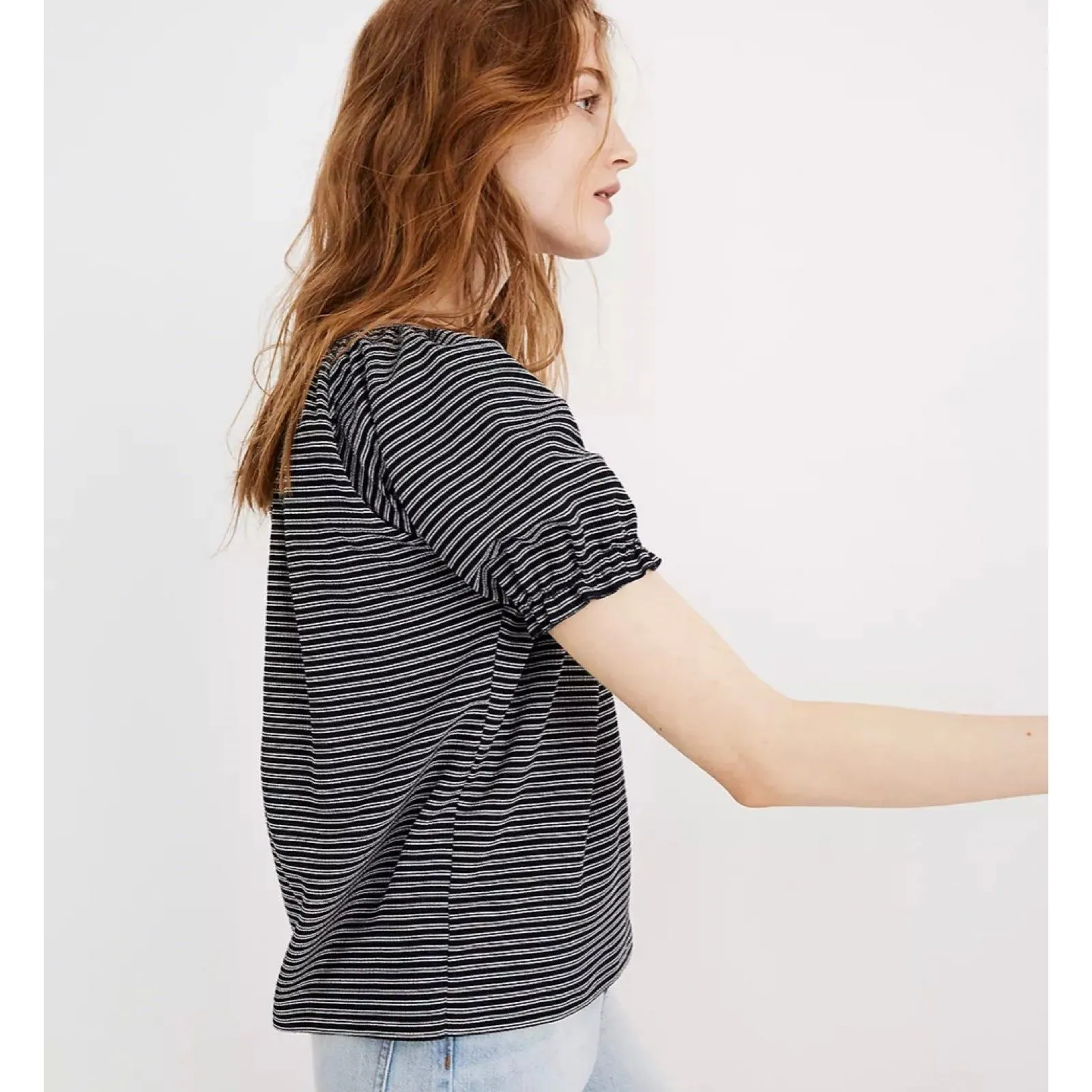 Madwell Texture and Thread peasant top in stripe - Image 4